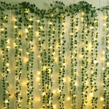 Load image into Gallery viewer, 230cm Silk Rose Fake Creeper Green Leaf Ivy Vine with LED String Lights For Home Wedding Party Hanging Garland Artificial Flower