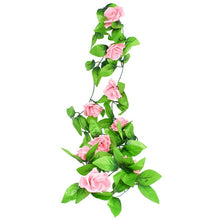 Load image into Gallery viewer, 230cm Silk Rose Fake Creeper Green Leaf Ivy Vine with LED String Lights For Home Wedding Party Hanging Garland Artificial Flower