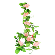 Load image into Gallery viewer, 230cm Silk Rose Fake Creeper Green Leaf Ivy Vine with LED String Lights For Home Wedding Party Hanging Garland Artificial Flower