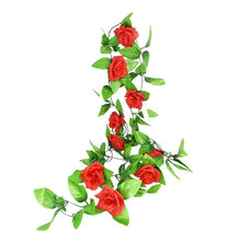 Load image into Gallery viewer, 230cm Silk Rose Fake Creeper Green Leaf Ivy Vine with LED String Lights For Home Wedding Party Hanging Garland Artificial Flower