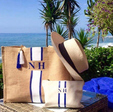 Load image into Gallery viewer, Personalize monogram striped bridal honeymoon beach tote bags toiletry kits, Bridesmaid proposal gift bride beach tote bag totes
