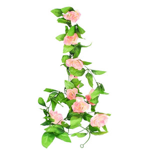 230cm Silk Rose Fake Creeper Green Leaf Ivy Vine with LED String Lights For Home Wedding Party Hanging Garland Artificial Flower