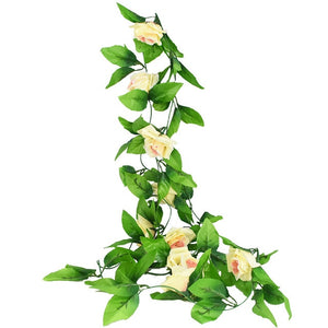 230cm Silk Rose Fake Creeper Green Leaf Ivy Vine with LED String Lights For Home Wedding Party Hanging Garland Artificial Flower