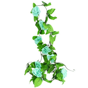 230cm Silk Rose Fake Creeper Green Leaf Ivy Vine with LED String Lights For Home Wedding Party Hanging Garland Artificial Flower