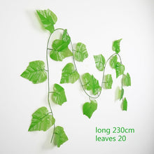 Load image into Gallery viewer, 230cm green silk artificial Hanging ivy leaf garland plants vine leaves 1Pcs diy For Home Bathroom Decoration Garden Party Decor
