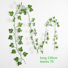 Load image into Gallery viewer, 230cm green silk artificial Hanging ivy leaf garland plants vine leaves 1Pcs diy For Home Bathroom Decoration Garden Party Decor
