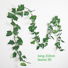 Load image into Gallery viewer, 230cm green silk artificial Hanging ivy leaf garland plants vine leaves 1Pcs diy For Home Bathroom Decoration Garden Party Decor
