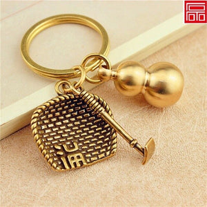 Handmade Chinese style pure brass keychain pendant accessories creative personality retro dustpan car key pendant