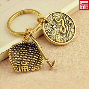 Handmade Chinese style pure brass keychain pendant accessories creative personality retro dustpan car key pendant