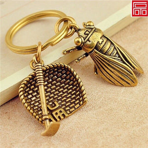 Handmade Chinese style pure brass keychain pendant accessories creative personality retro dustpan car key pendant